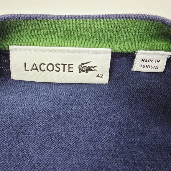 Lacoste Size Euro 42 US Large Mens Nave V Neck Long Sleeve Chest Logo Sweater - Picture 4 of 9